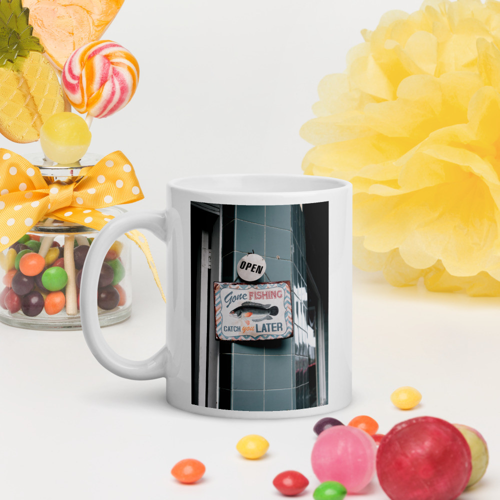 White glossy mug: Gone Fishing