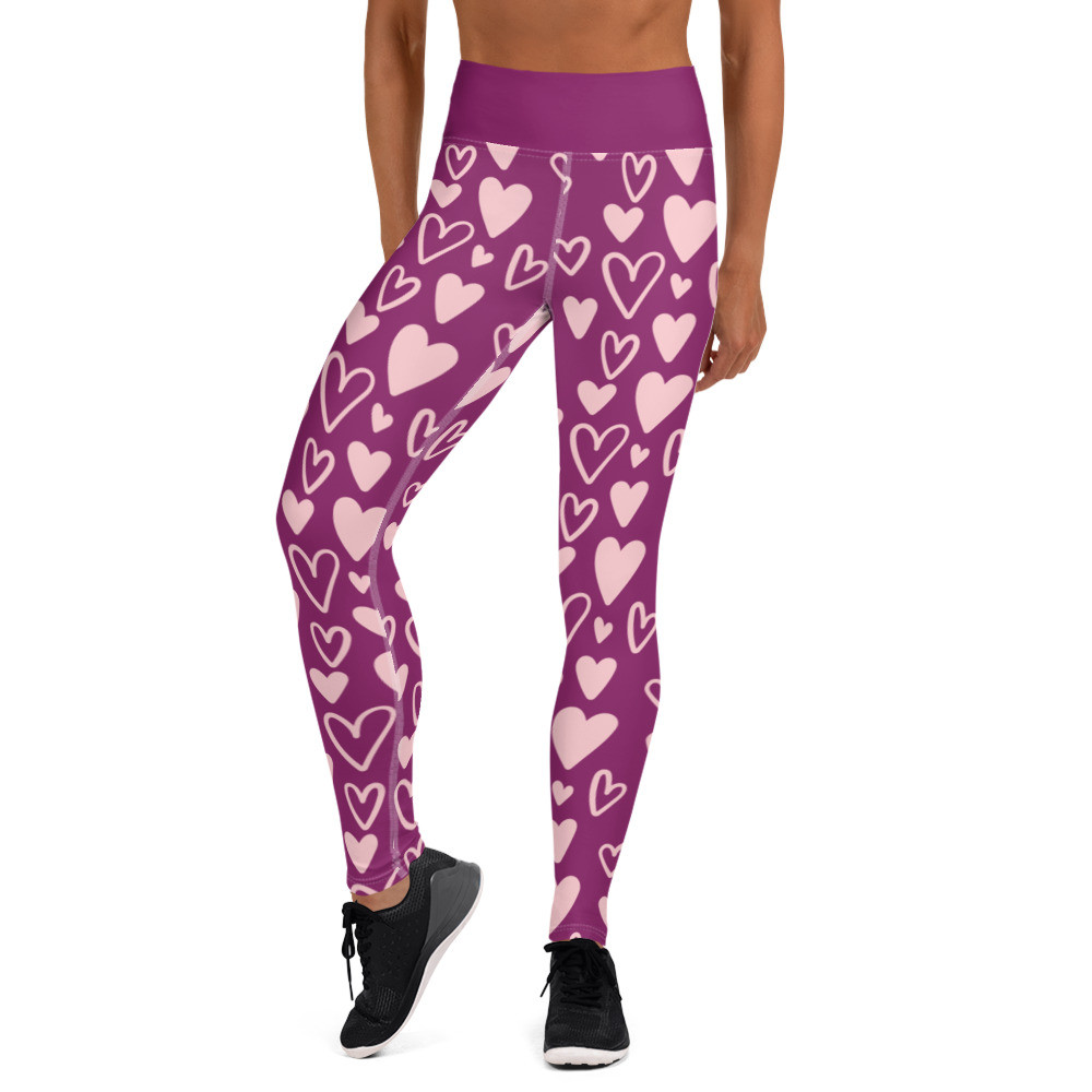 Yoga Leggings: Eggplant Bunches of Hearts