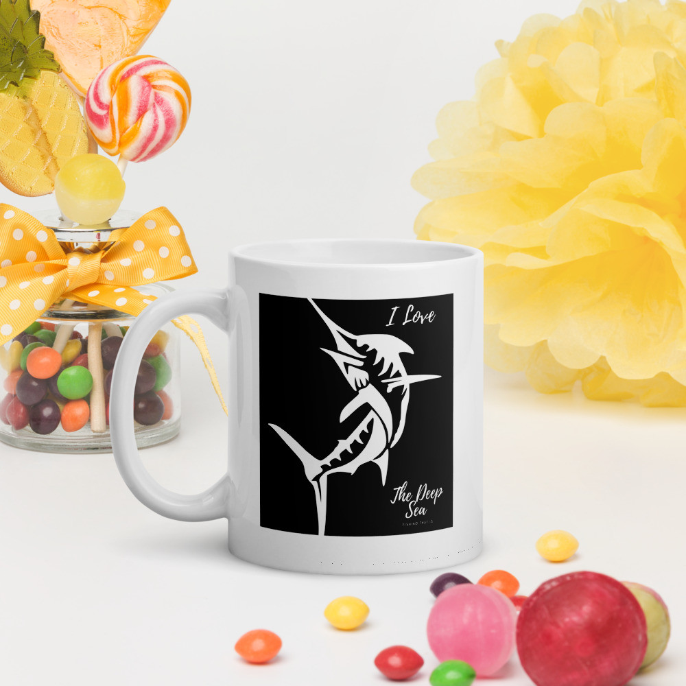 White glossy mug: I Love Deep Sea Fishing