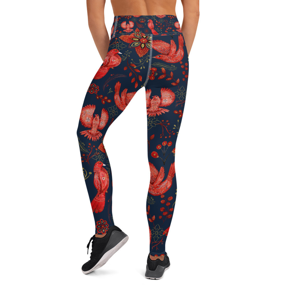 Yoga Leggings: Red Birds