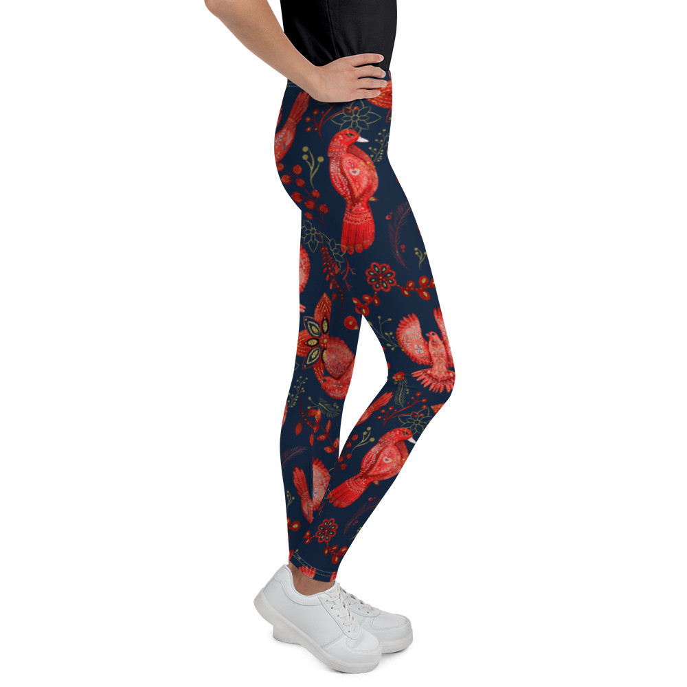 Youth Leggings: Red Birds