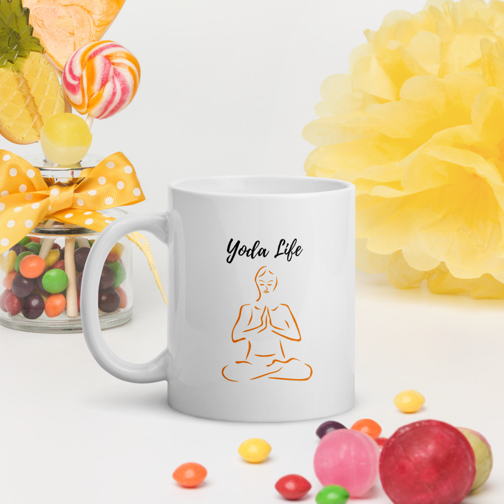 White glossy mug: Yoda Life