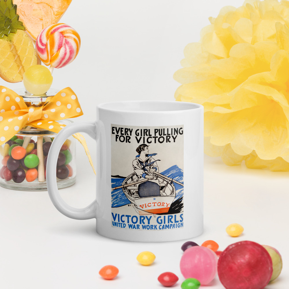 White glossy mug: Pulling For Victory