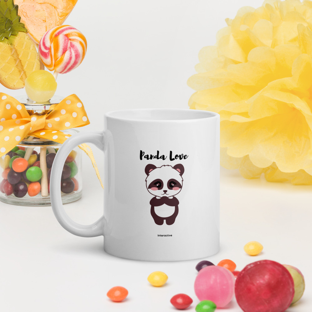 White glossy mug: Panda Love Color