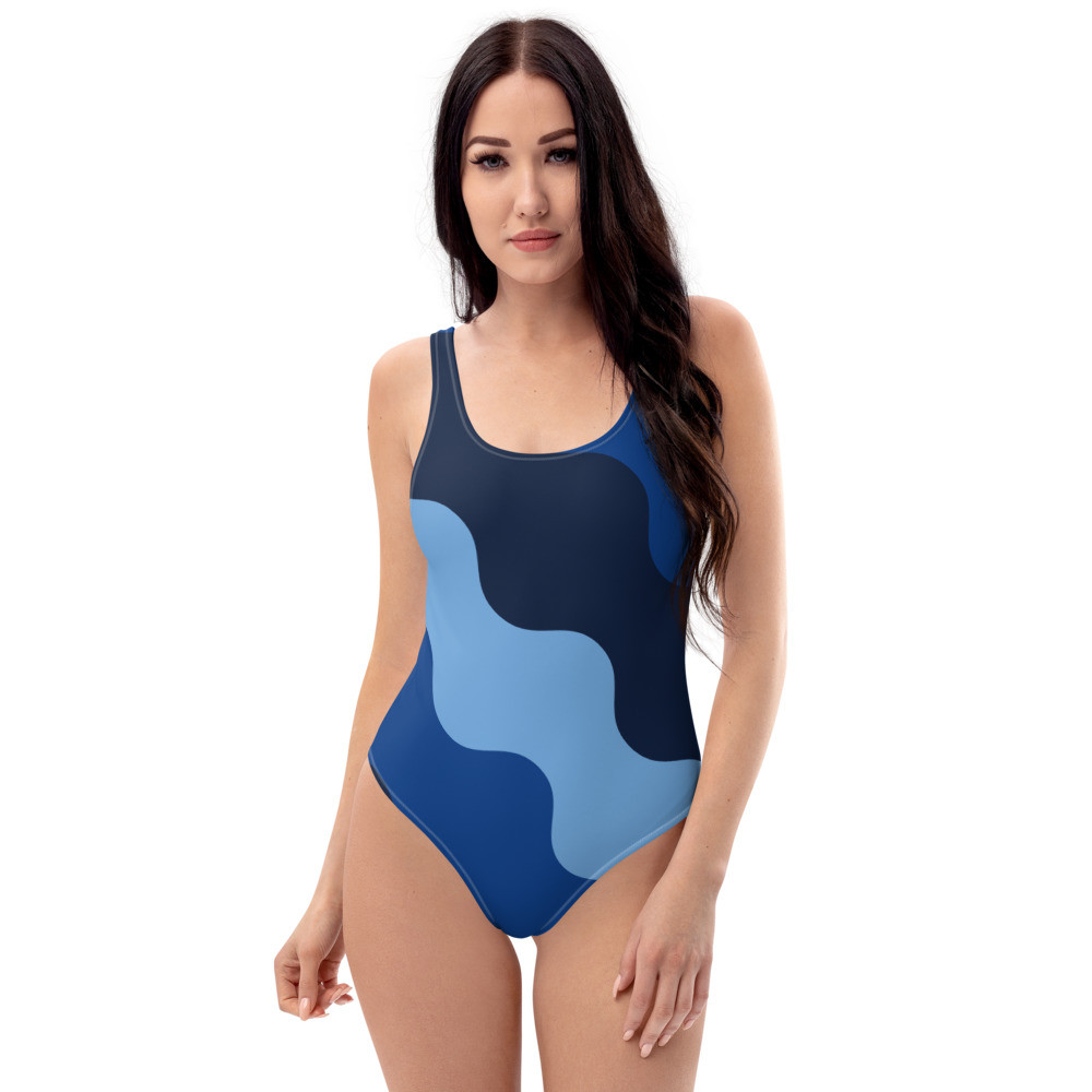 One-Piece Swimsuit: Blue Triangle Wavy