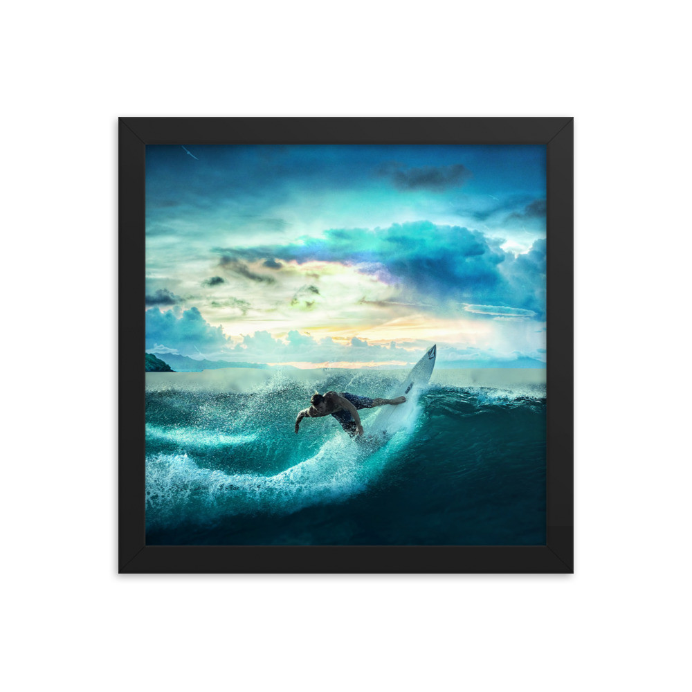 Framed photo paper poster; Surfing
