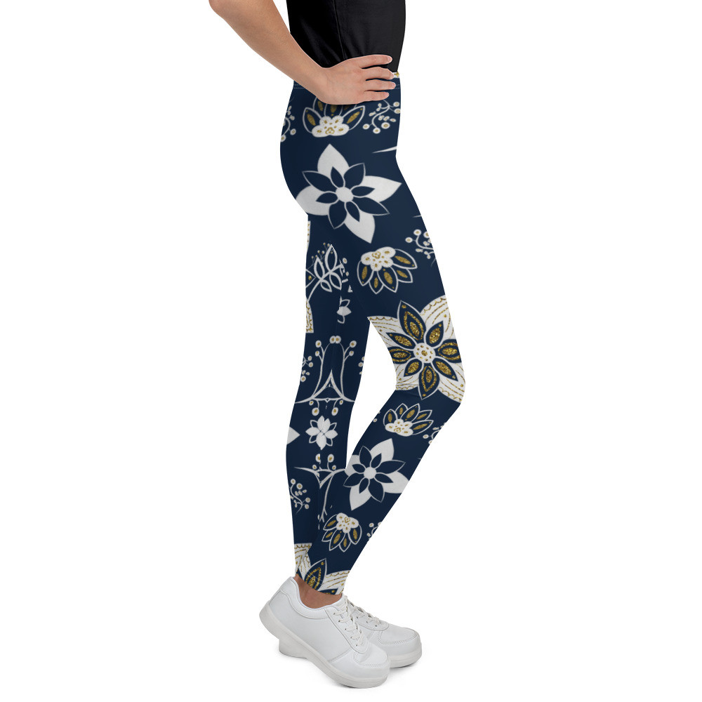 Youth Leggings: Blue Flowers