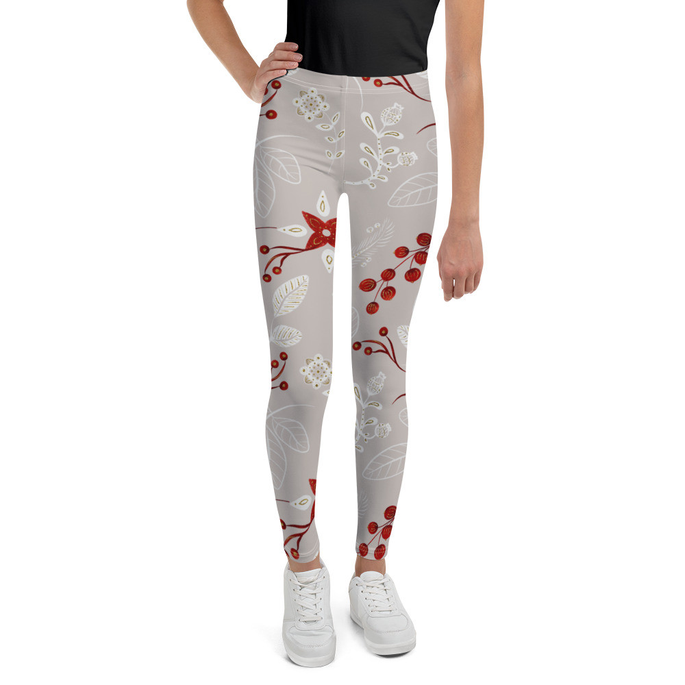 Youth Leggings: Grey Flowers