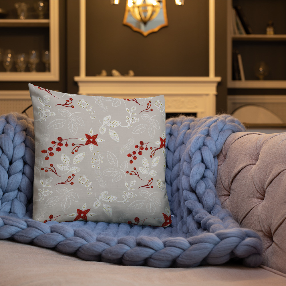 Premium Pillow: Grey Flowers
