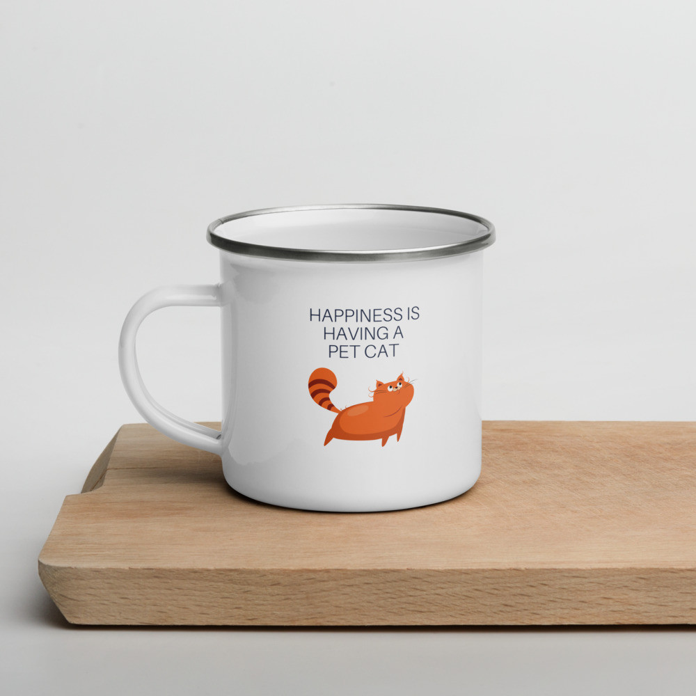 Enamel Mug: Happiness is Having a Cat