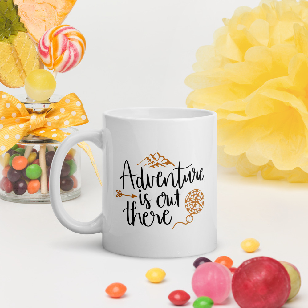White glossy mug: Adventure is Out There
