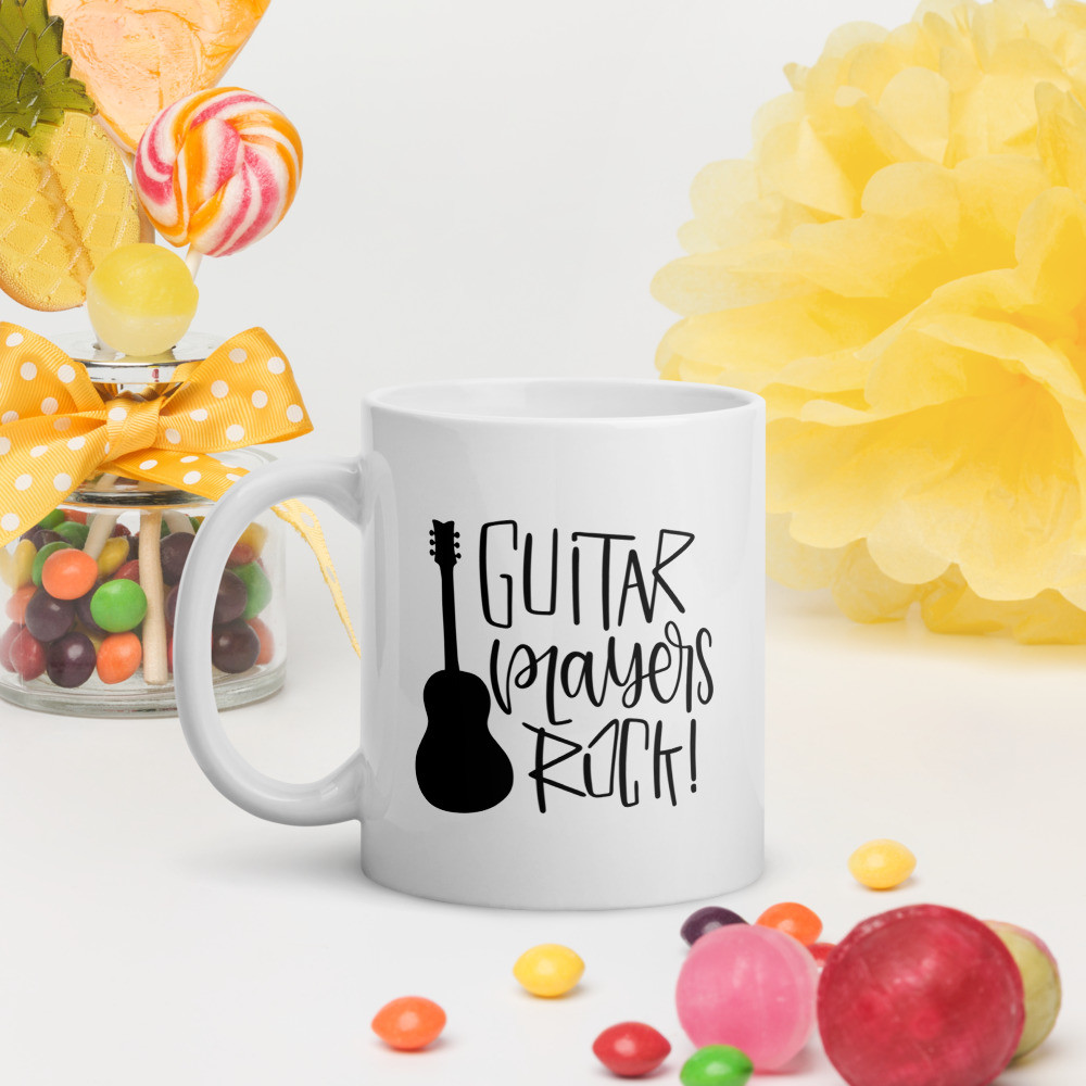 White glossy mug: Guitar Players Rock