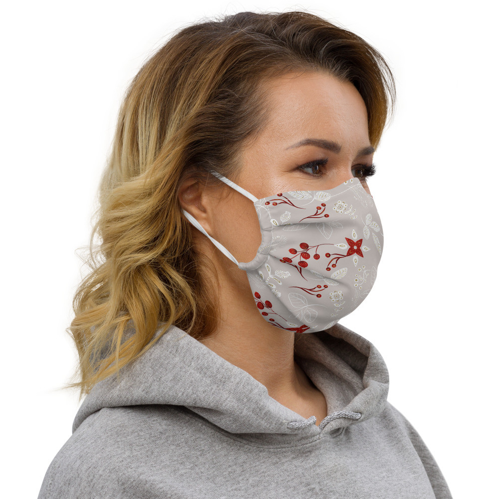 Premium face mask: Grey Leaves