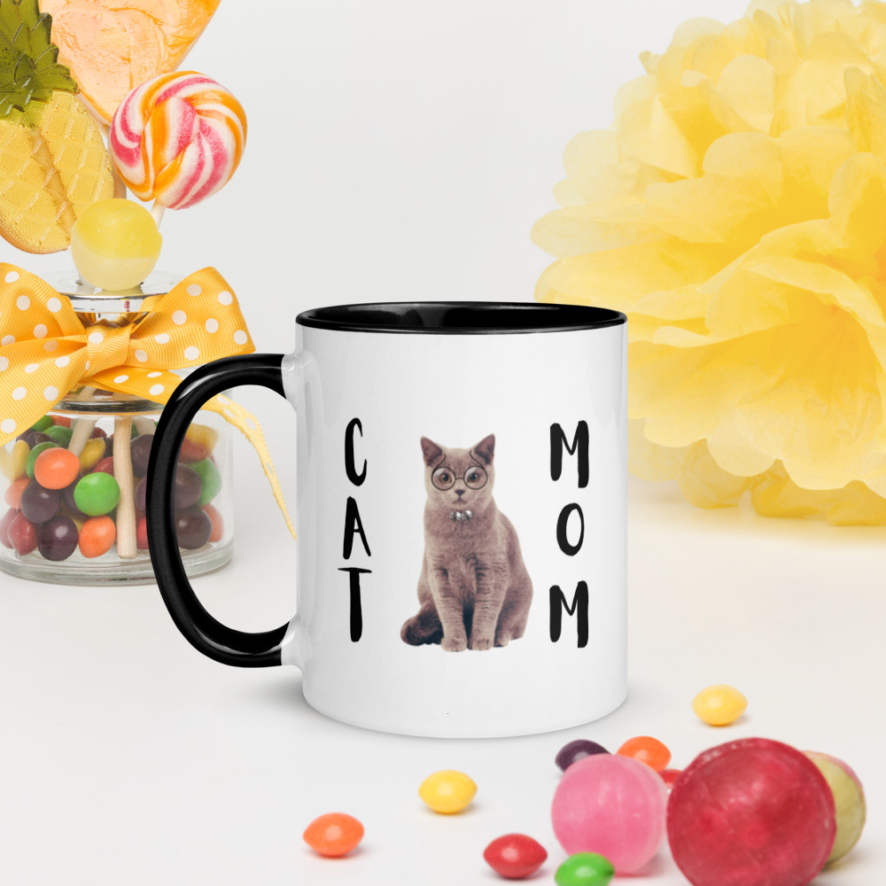 Mug with Color Inside: Cat Mom