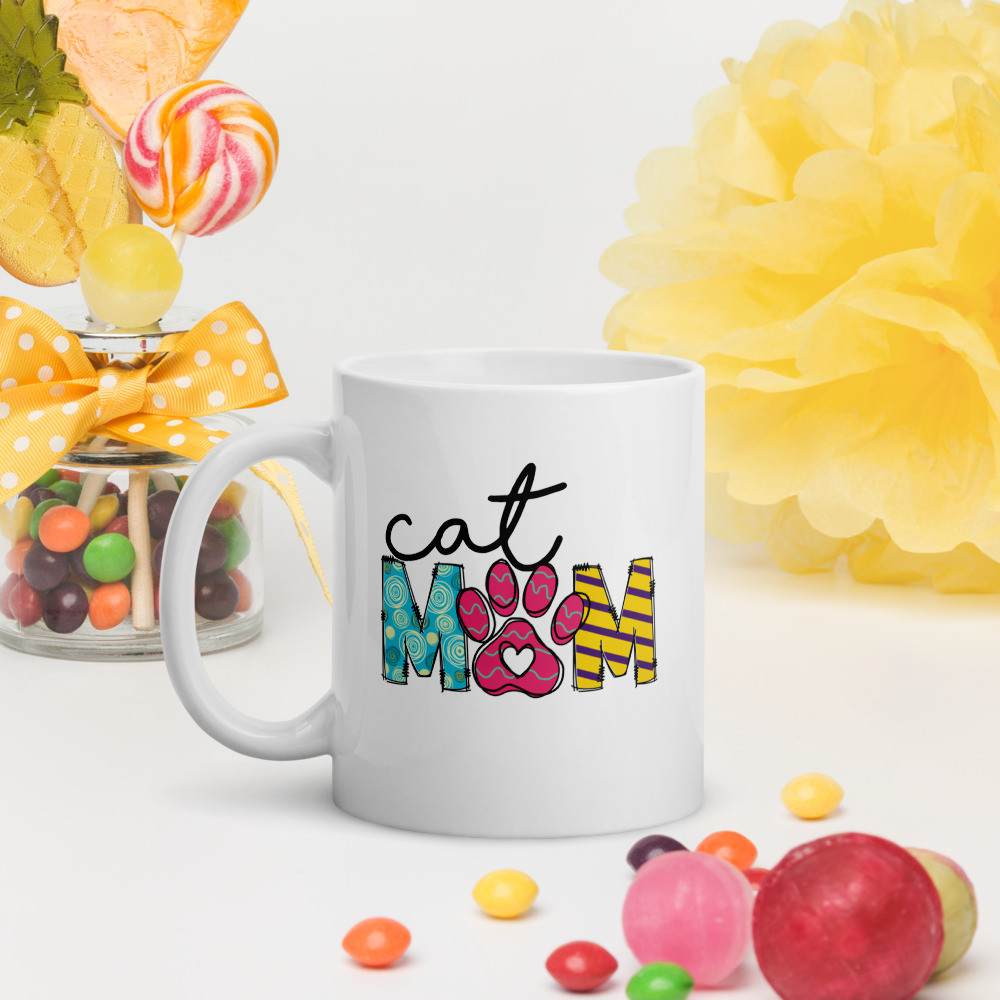 White glossy mug: Cat Mom III