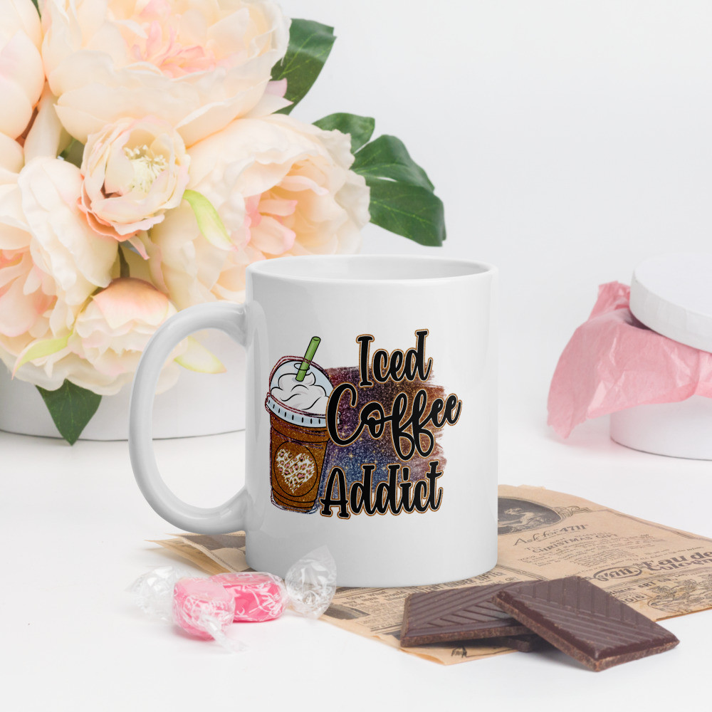 White glossy mug: Ice Coffee Addict