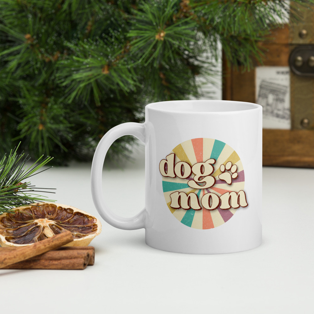 White glossy mug: Dog Mom