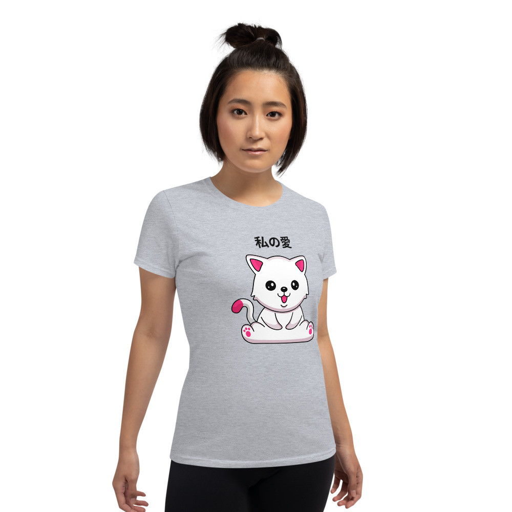 Women's short sleeve t-shirt: Japanese Happy Cat - Black