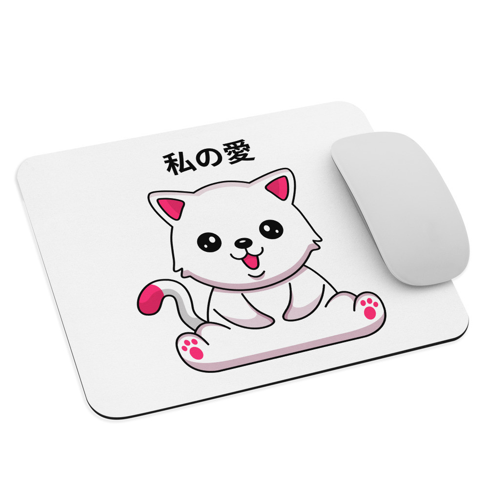 Mouse pad: Japanese Happy Cat - Black