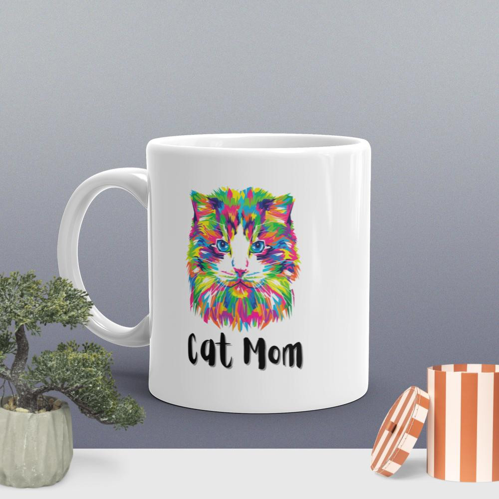 White glossy mug: Cat Mom