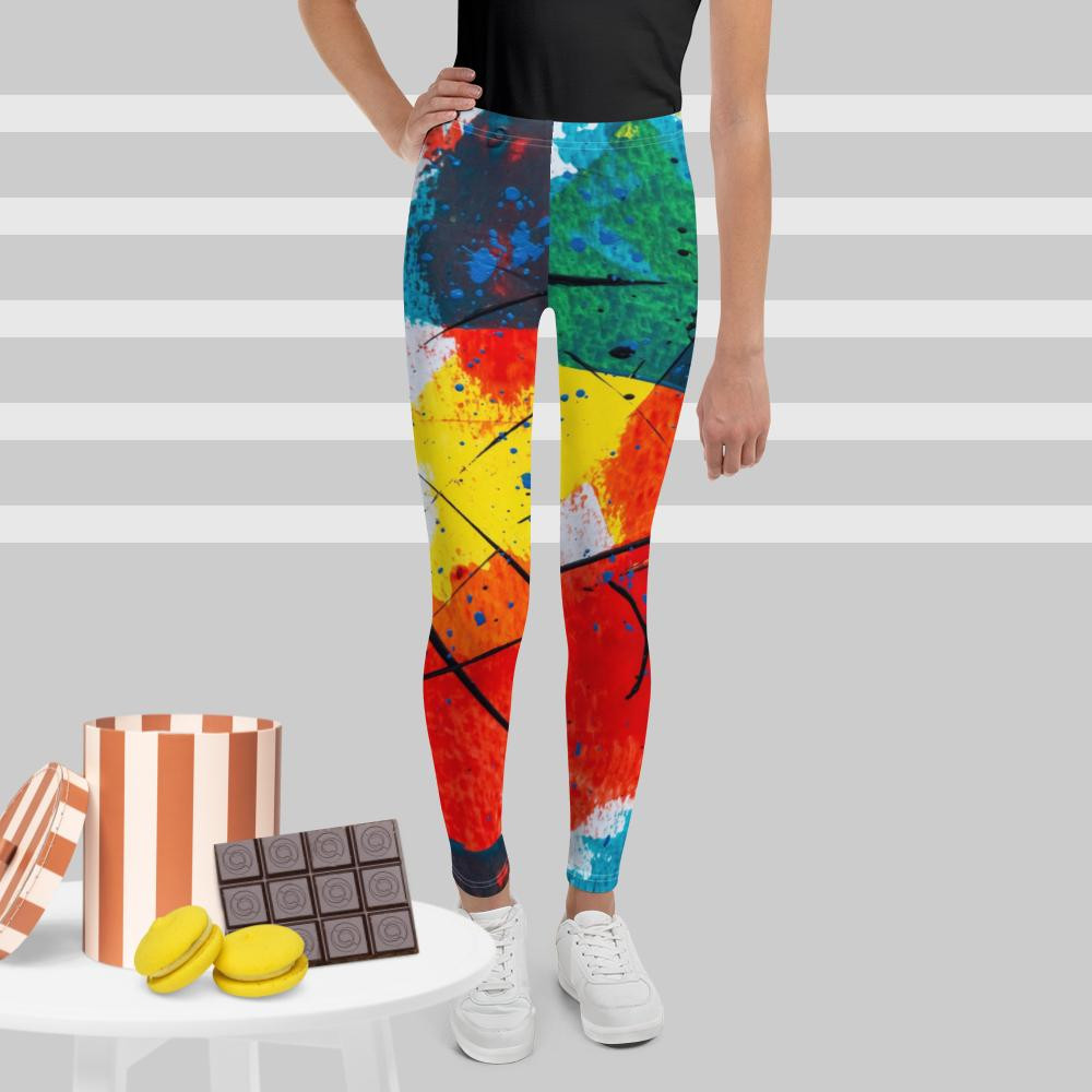 Youth Leggings: Blue & Red Heat