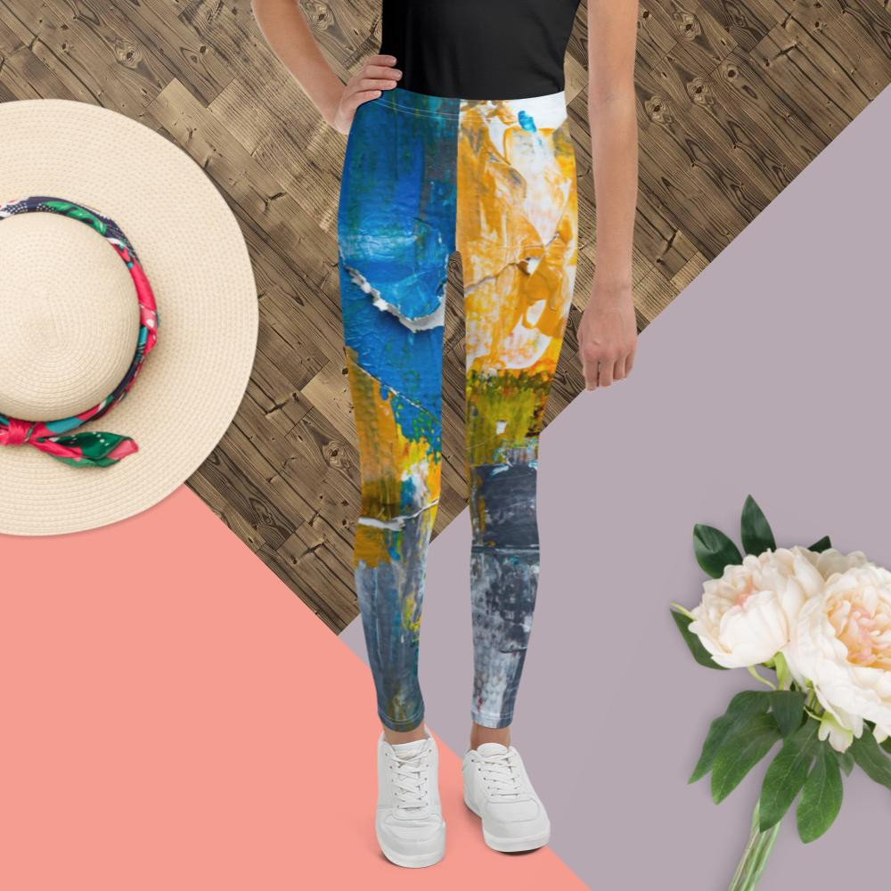 Youth Leggings: Blue & Yellow Heat