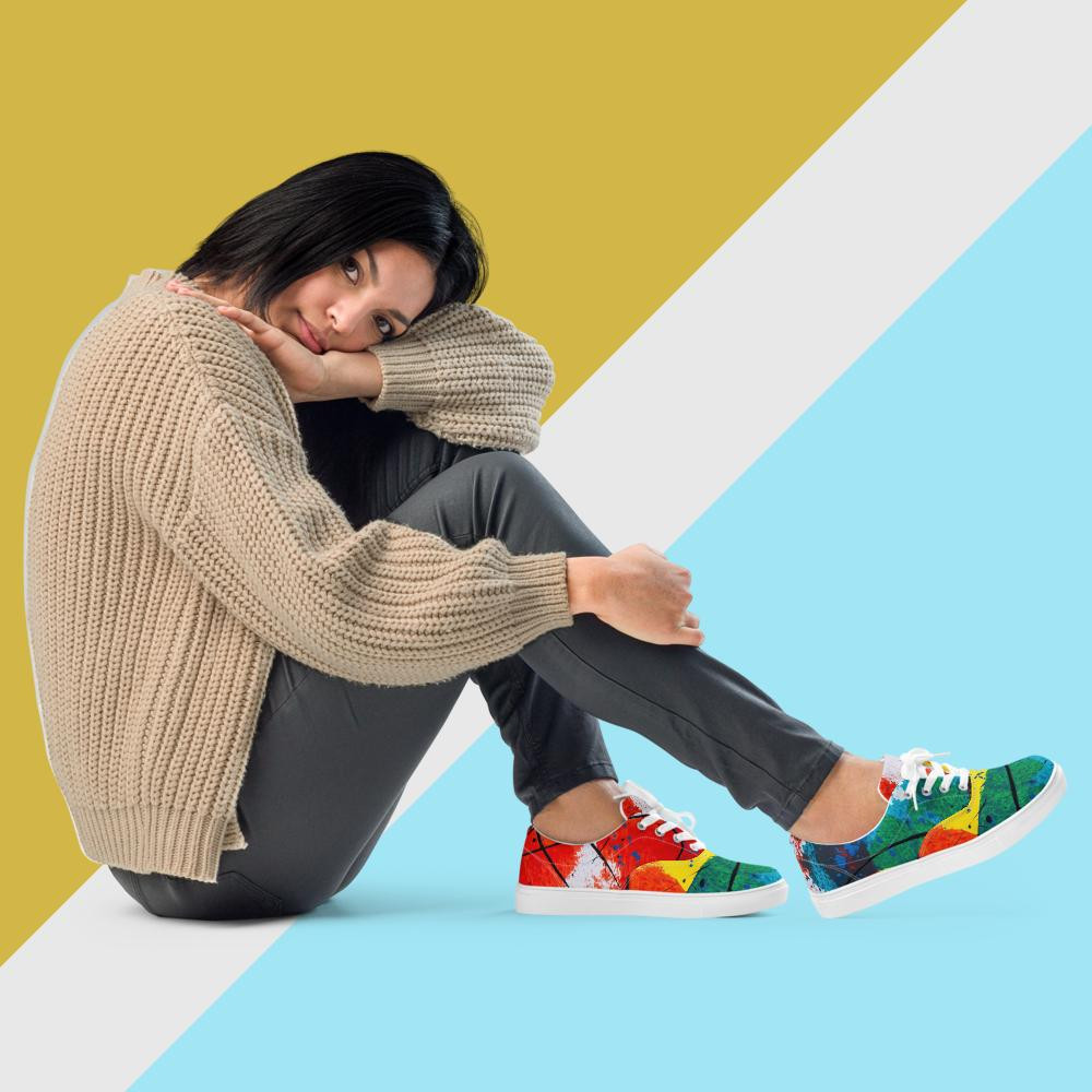 Women’s lace-up canvas shoes: Red & Blue Heat