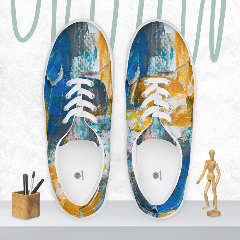 Women’s lace-up canvas shoes: Blue & Yellow Heat