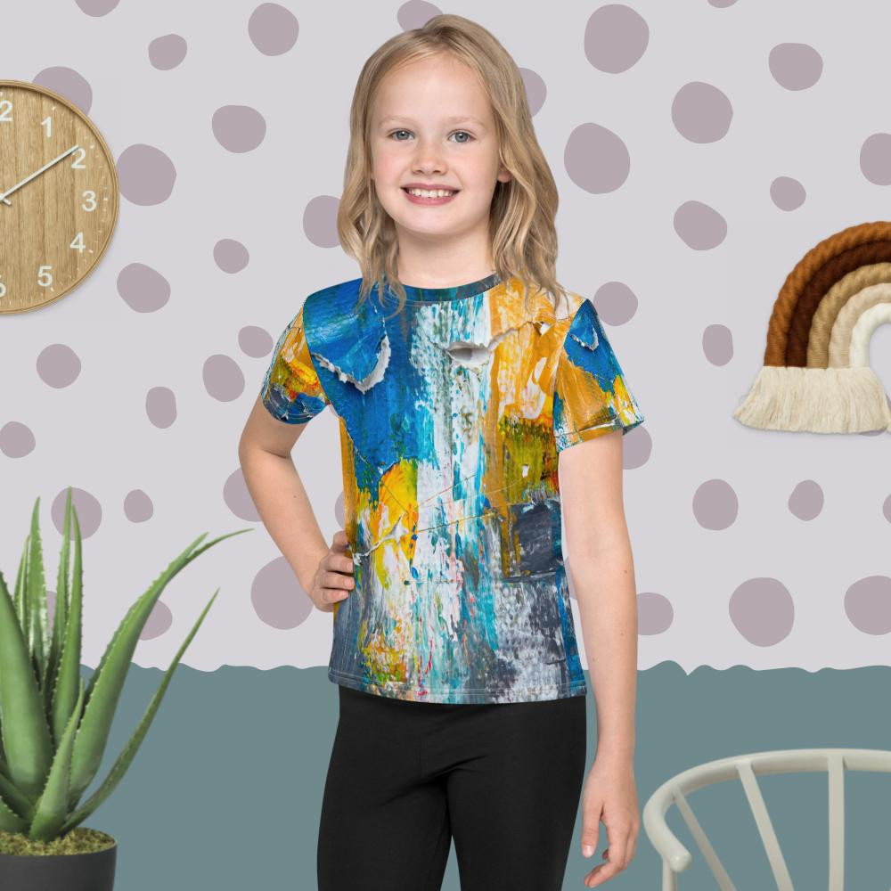 Kids crew neck t-shirt: Blue & Yellow Heat