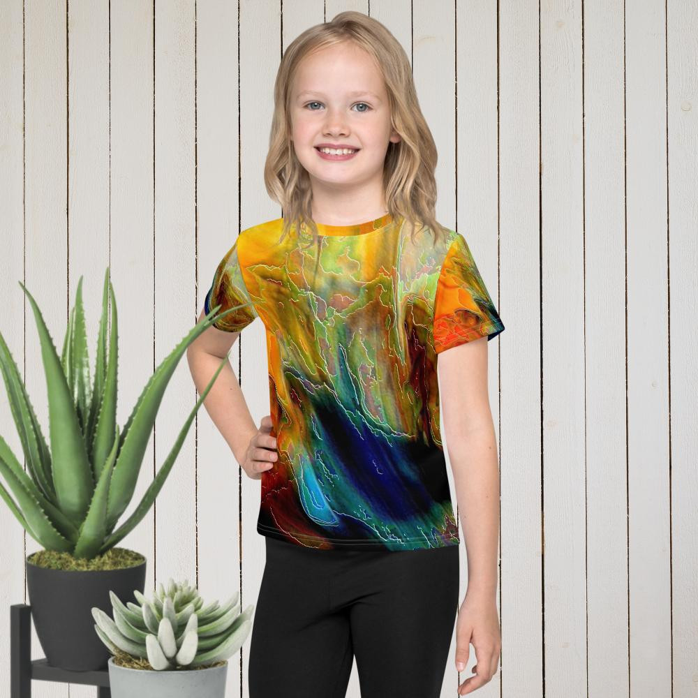 Kids crew neck t-shirt: Blue, Red, Yellow Heat