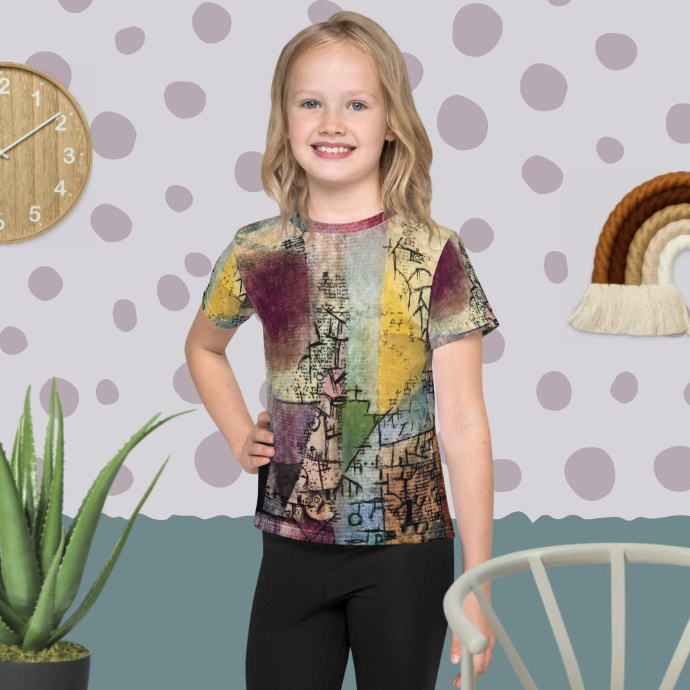 Kids crew neck t-shirt: Purple & Yellow Heat