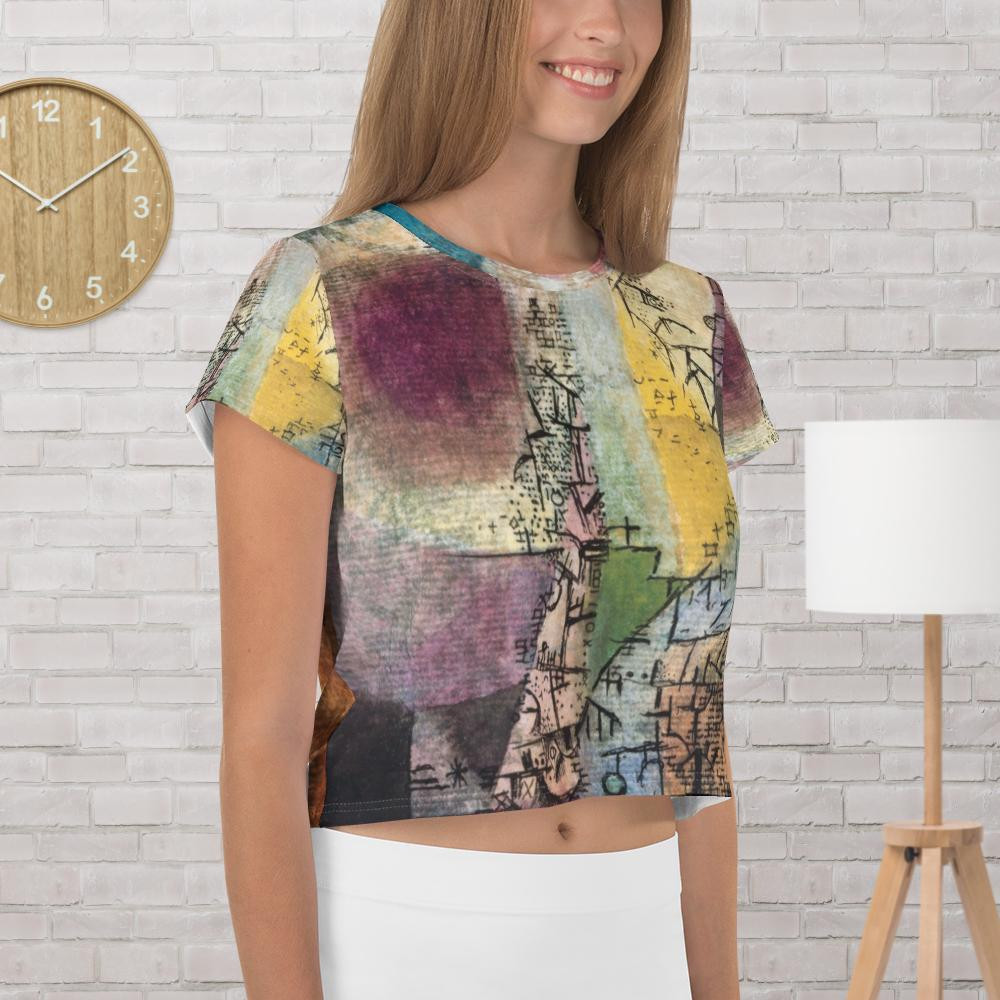 All-Over Print Crop Tee: Purple & Yellow Heat