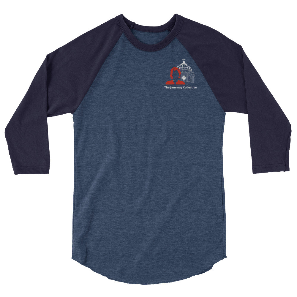 3/4 sleeve raglan shirt with Janeway Collective logo.