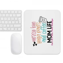 Mouse pad messy bun yoga pants and coffee