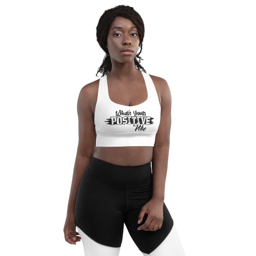 What's Ur Positive Vibe Longline Sports Bra WHT & BLK
