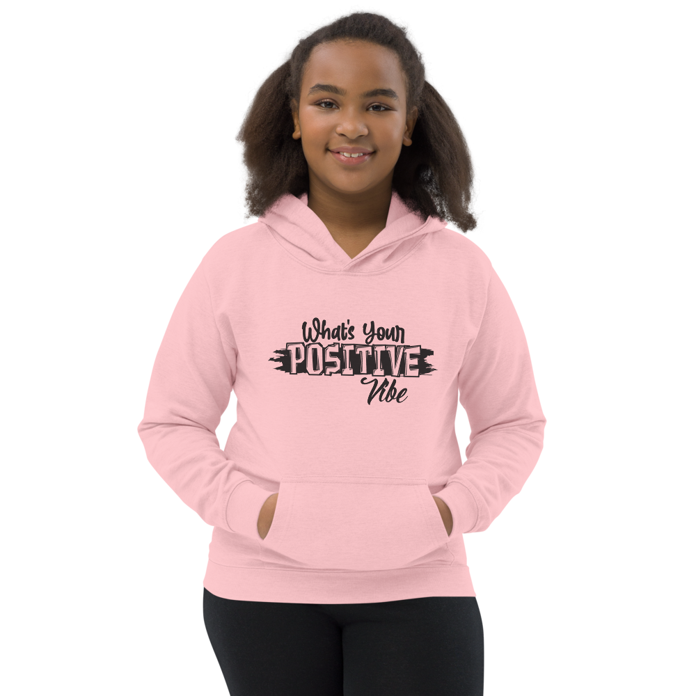What's Ur Positive Vibe Kids Hoodie Black Print GRY & PINK