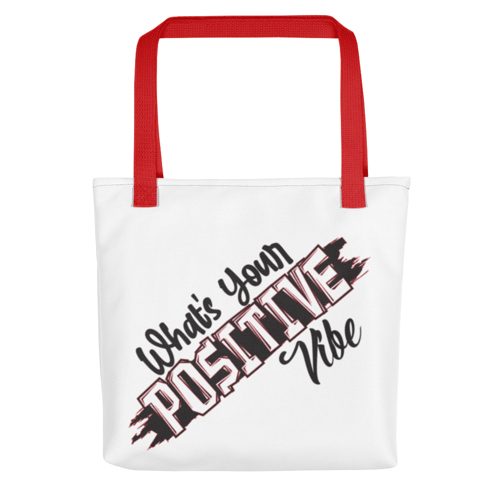 What's Ur Positive Tote Bag White - BLK or RED Handle