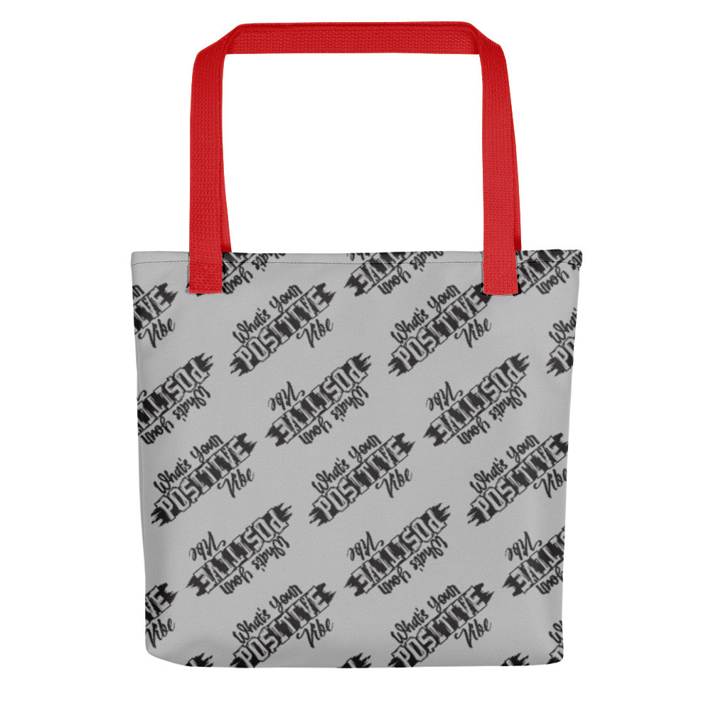 What's Ur Positive Tote Bag Silver- Red or BLK Handle
