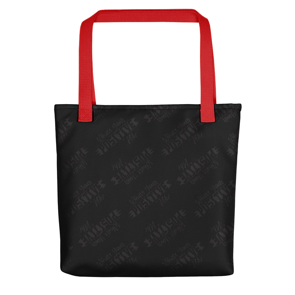 What's Ur Positive Tote Bag Black Pattern - BLK, RED, or YLW Handle