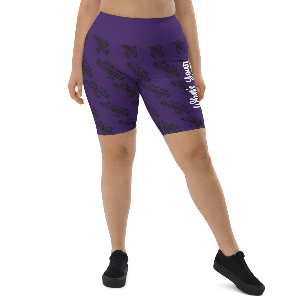 What's Ur Positive Vibe Biker Shorts Purple layered logo
