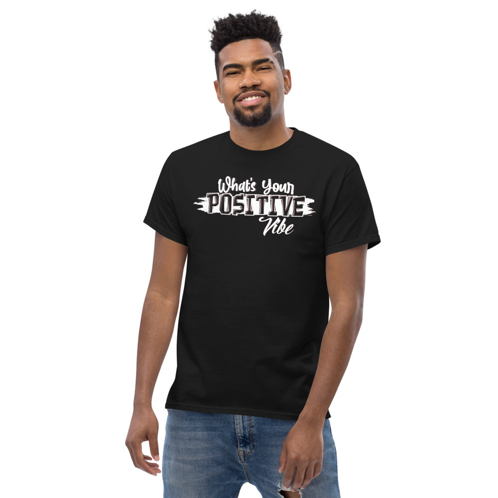 Whats Ur Positive Vibe (Mens Black T-Shirt/White with hints of red & Grey