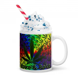 White glossy mug "Wake & Bake"