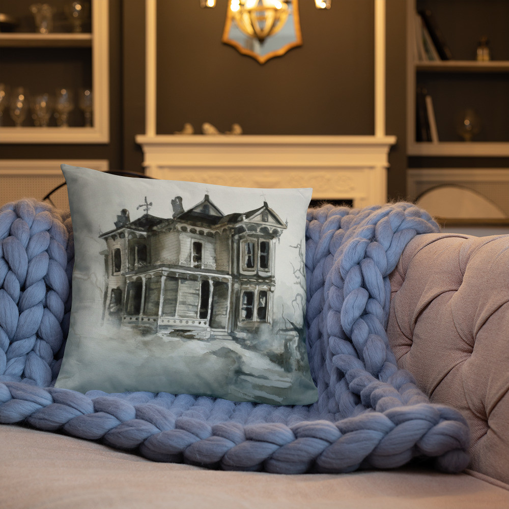 Haunted White Victorian Abandoned House - Pillow