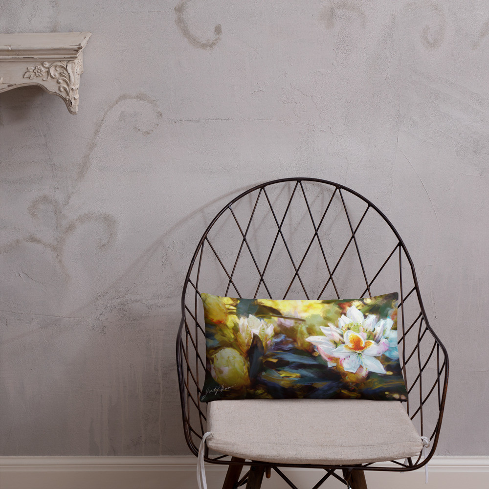 Spring Rhody Painting on a All Over Print Pillow