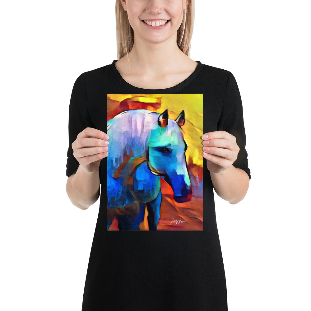 gometric white horse poster