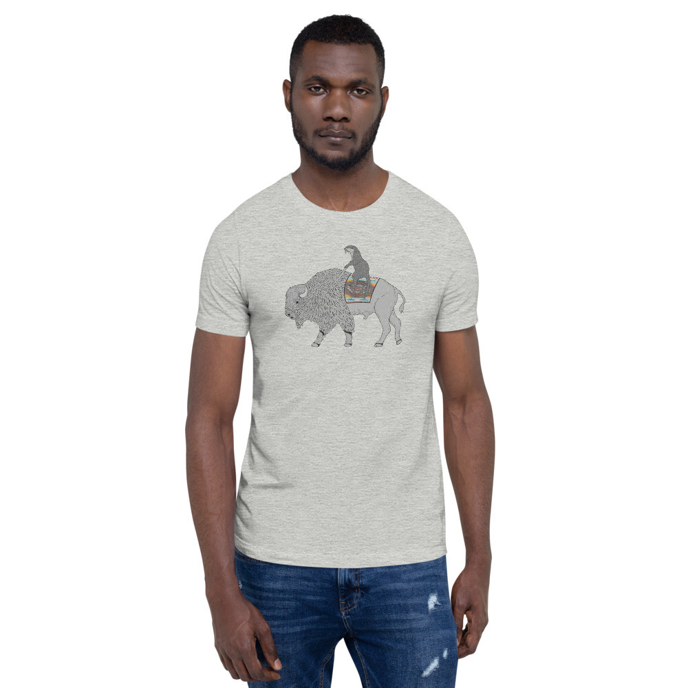 This is a one-of-a-kind T-shirt. Distressed Otter-Bison Trekking is such a cool T-shirt. We love trekking and wearing cool outdoor designs.