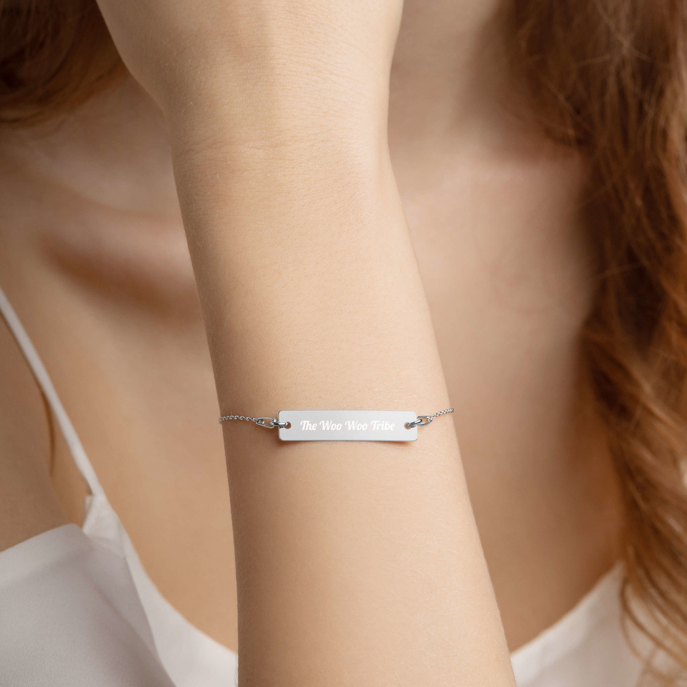 The Woo Woo Tribe Engraved Silver Bar Chain Bracelet