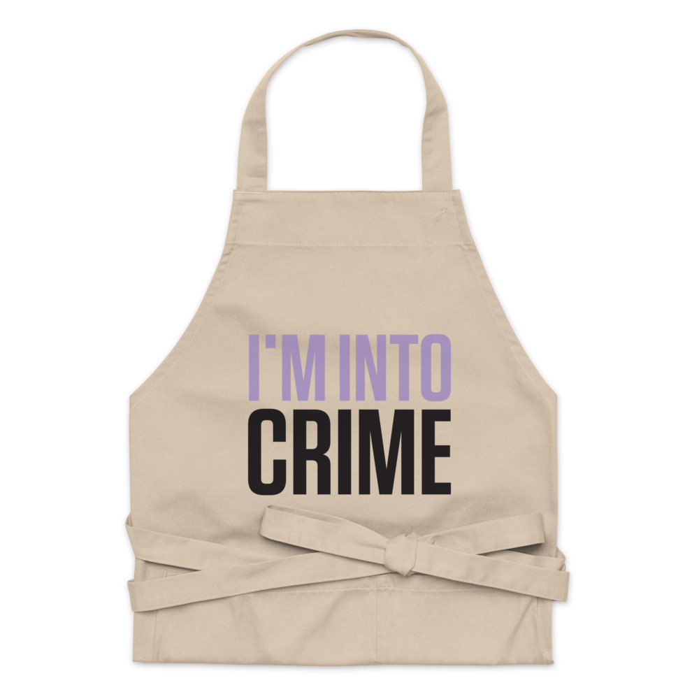 I'm Into Crime Light Purple and Black Print Organic Cotton Apron