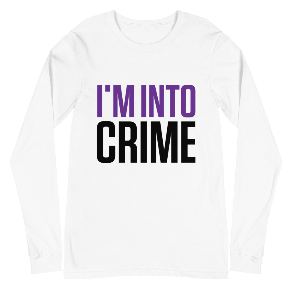 I'm Into Crime Purple and Black Print Unisex Long Sleeve Tee
