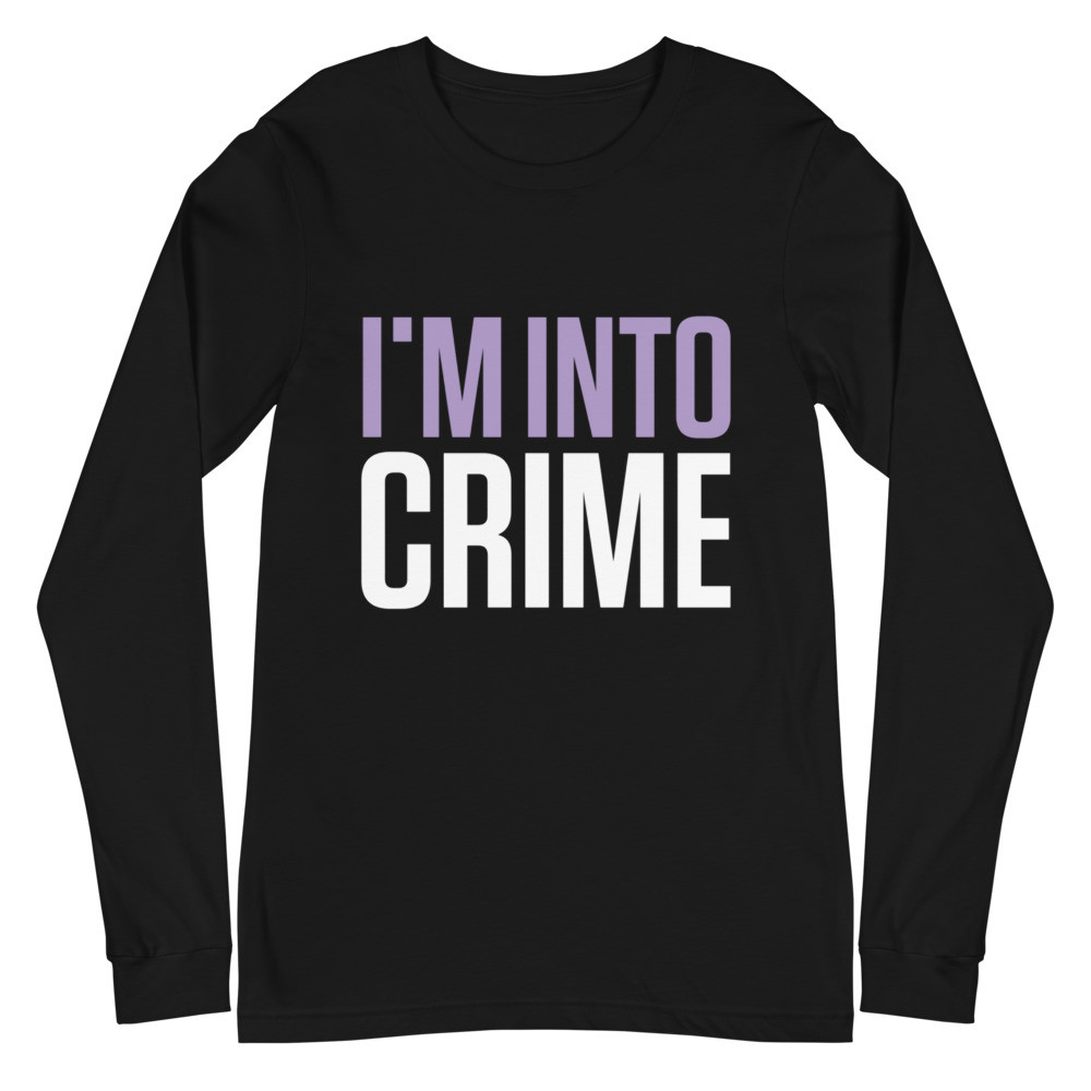 I'm Into Crime Light Purple and White Print Unisex Long Sleeve Tee